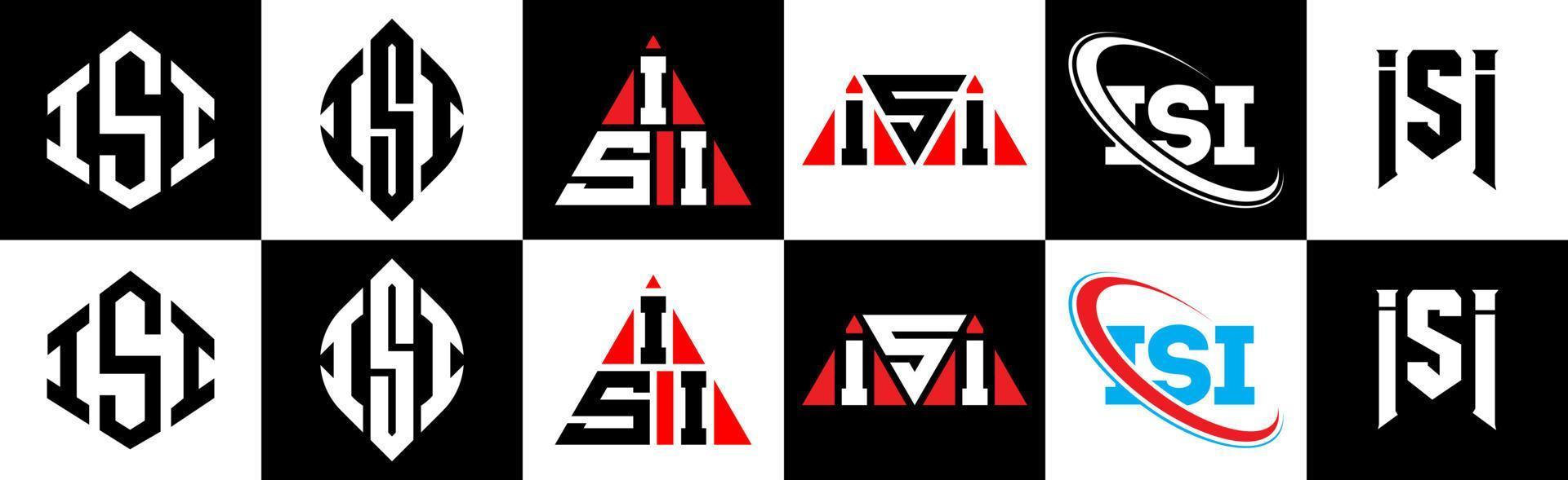 isi lettera logo design nel sei stile. isi poligono, cerchio, triangolo, esagono, piatto e semplice stile con nero e bianca colore variazione lettera logo impostato nel uno tavola da disegno. isi minimalista e classico logo vettore