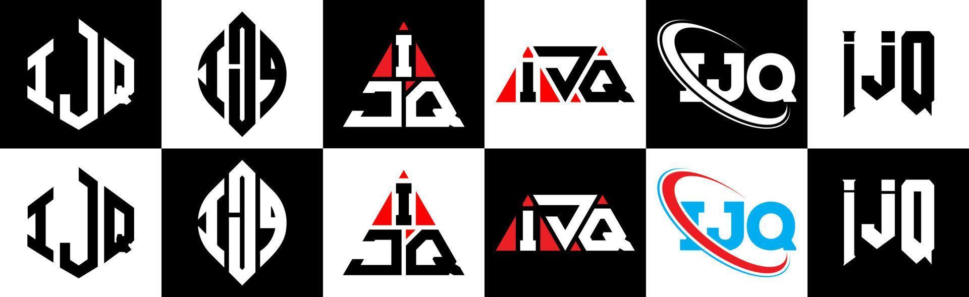 ijq lettera logo design nel sei stile. ijq poligono, cerchio, triangolo, esagono, piatto e semplice stile con nero e bianca colore variazione lettera logo impostato nel uno tavola da disegno. ijq minimalista e classico logo vettore