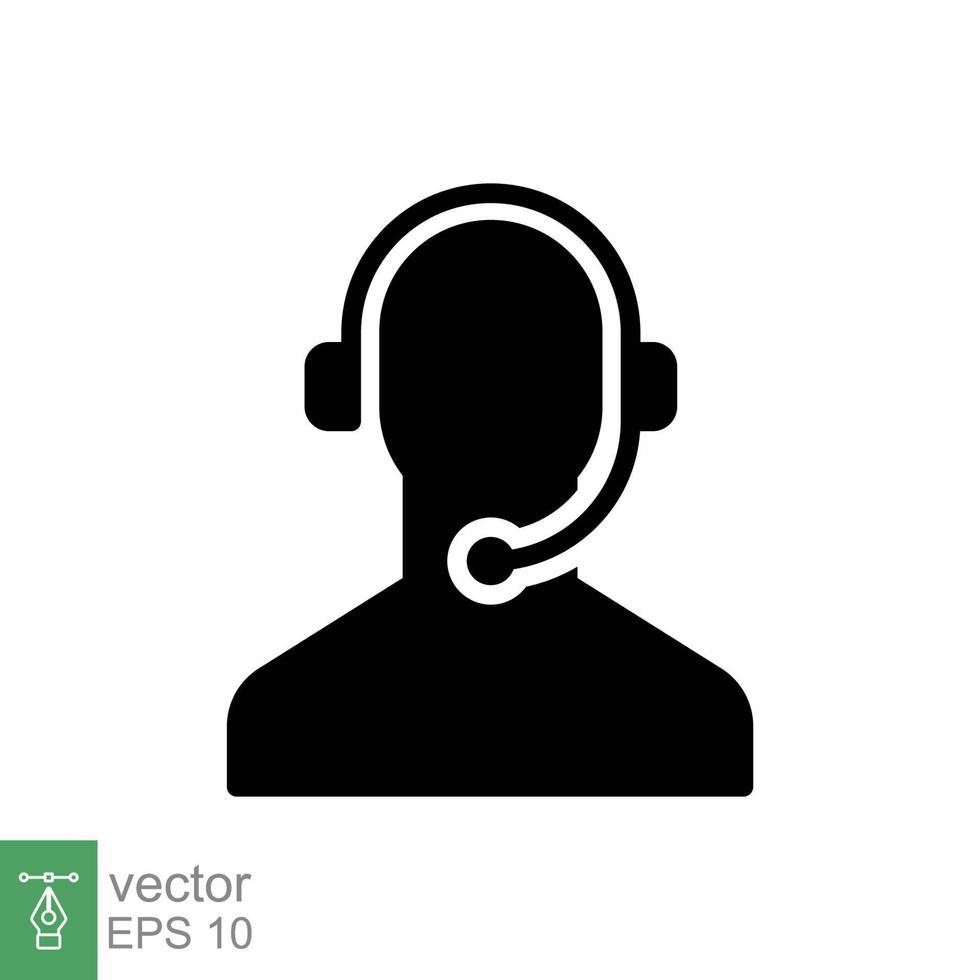 telemarketer icona. semplice solido stile. chiamata centro operatore con cuffia, cliente servizio, telemarketing concetto. glifo nero simbolo. vettore illustrazione isolato. eps 10.