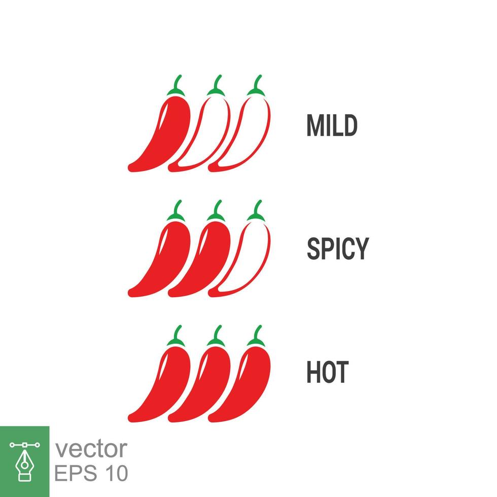 speziato chili icona. rosso speziato chili Pepe livello etichette. speziato cibo mite e extra caldo salsa. vettore illustrazione design isolato su bianca sfondo. eps 10.