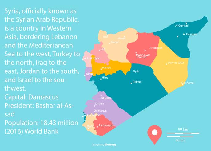 Mappa colorata della Siria con regioni vettore
