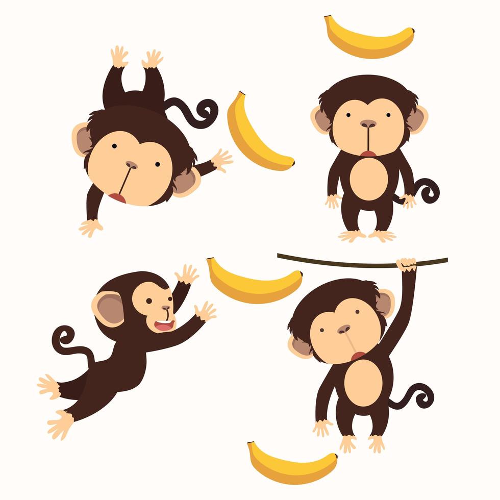 simpatico set di personaggi dei cartoni animati di scimmia vettore