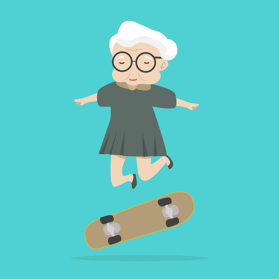 vecchia donna salta con lo skateboard vettore