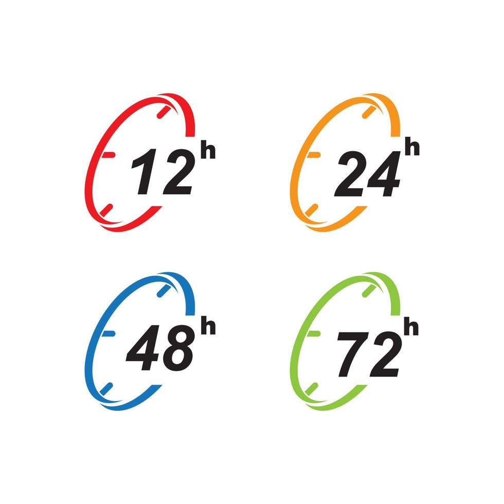 cartello di 12, 24, 48 e 72 orologio freccia ore logo vettore icona illustrazione design