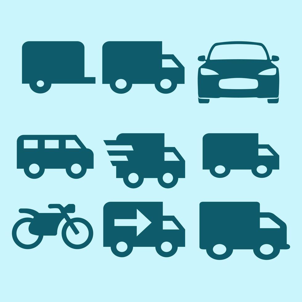mezzi di trasporto piatto icona impostato su blu sfondo. vettore