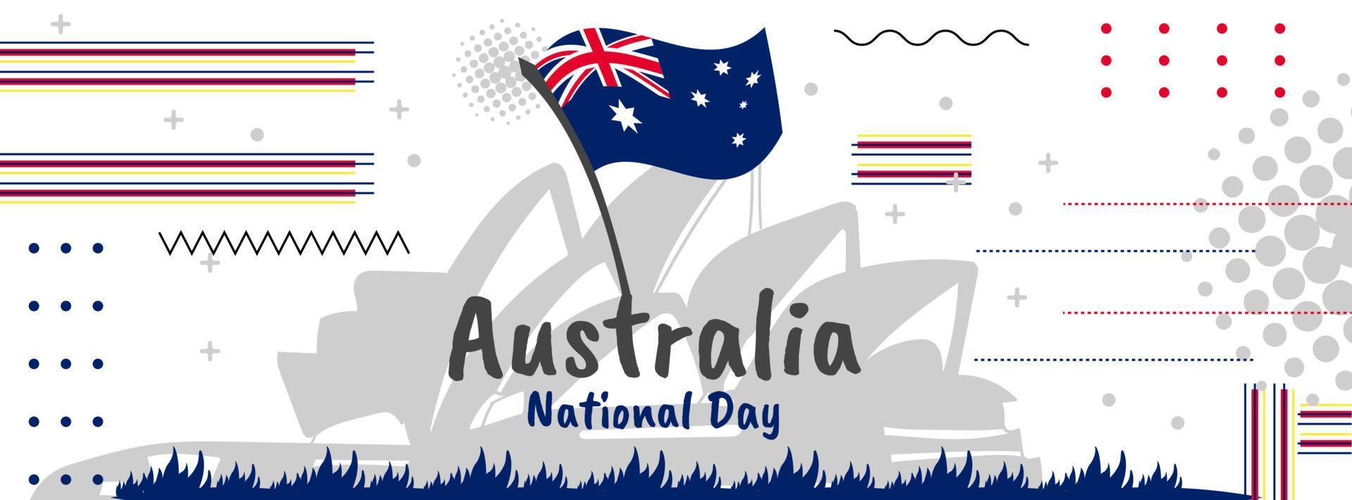 Australia giorno bandiera design per 26th di gennaio. astratto geometrico bandiera per il nazionale giorno di Australia. australiano bandiera tema con sydney punti di riferimento sfondo. vettore