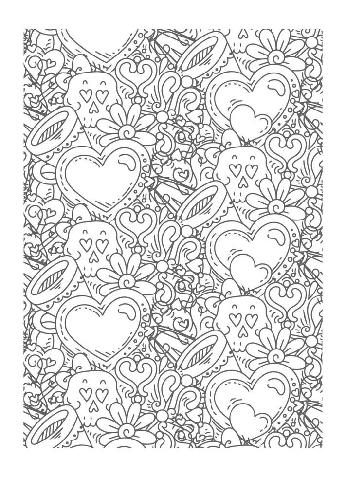 romantico cuore colorazione pagina per adulto vettore