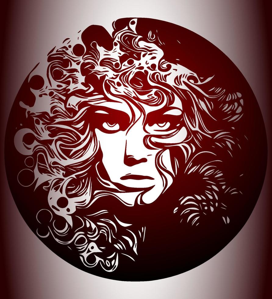 psichedelico orrore schizzo Gotico ragazza e gocciolare acquerello. isolato nel rosso sangue, vettore illustrazione.