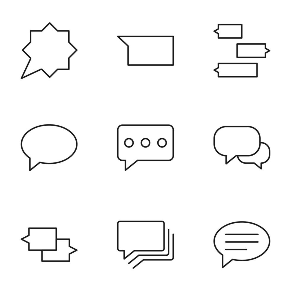 collezione di nove linea icone di discorso bolla nel le forme di stella, ovale, rettangolo per negozi, I negozi, annunci, app, ui. minimalista modificabile colpi vettore