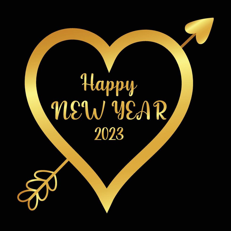 contento nuovo anno 2023, nuovo anno oro cuore su nero sfondo vettore