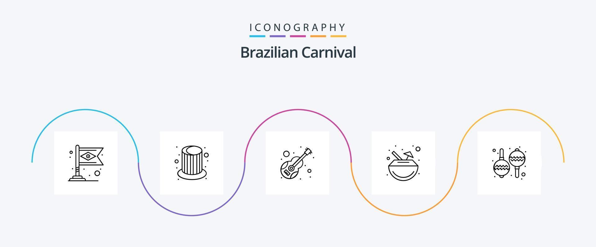 brasiliano carnevale linea 5 icona imballare Compreso strumento. cocktail. chitarra. carnevale. violino vettore