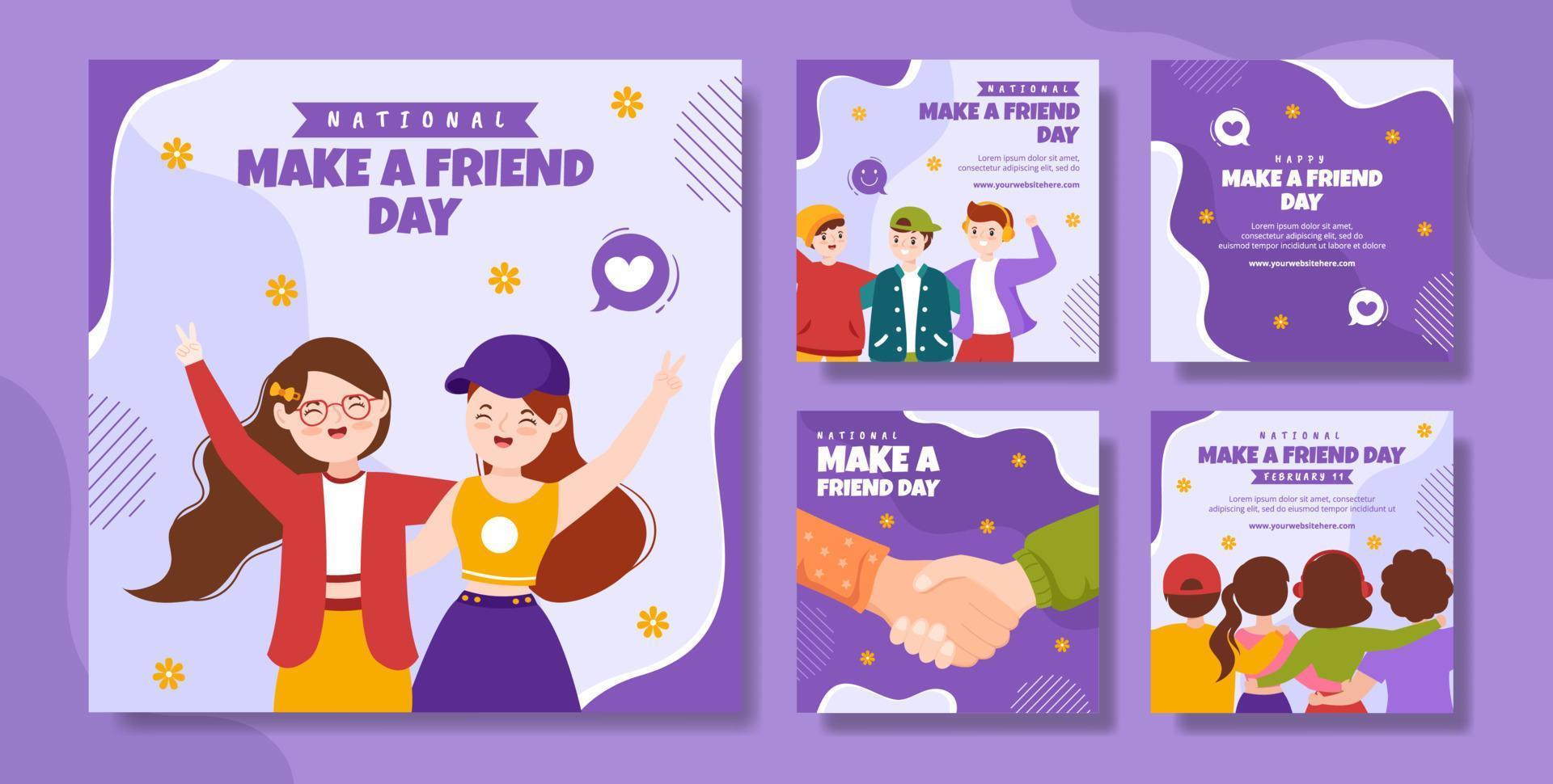 nazionale rendere un' amico giorno sociale media inviare piatto cartone animato mano disegnato modelli illustrazione vettore