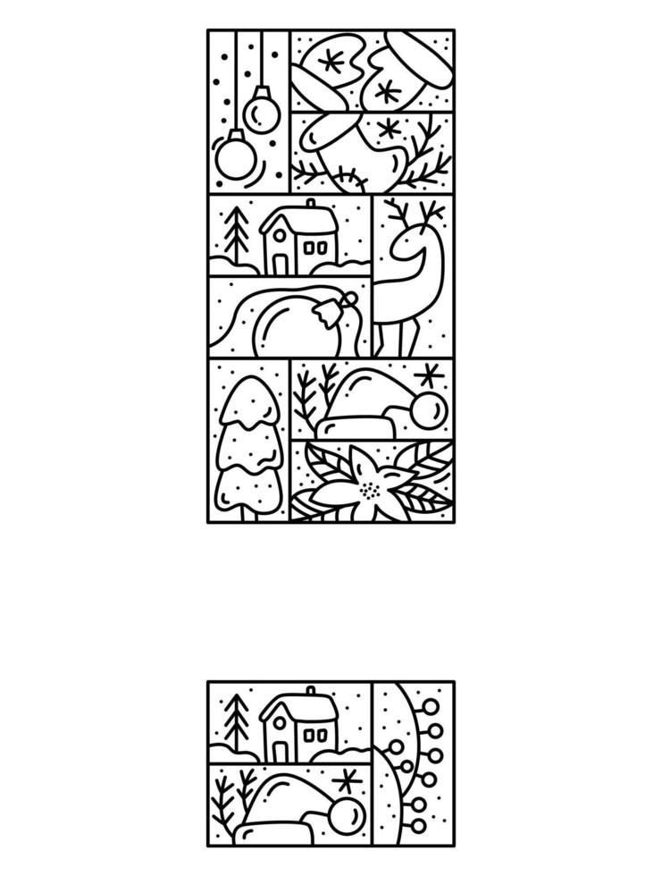 vettore Natale decorazione monoline telaio con posto per testo. inverno linea disegno arte. vacanza saluto carta sfera, albero stella e candela illustrazione