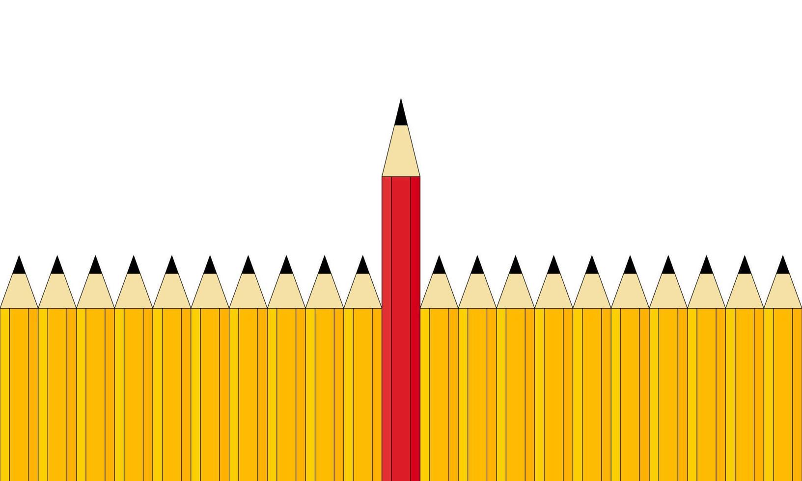 uno rosso matita e gruppo di giallo matite. differenza concetto. vettore
