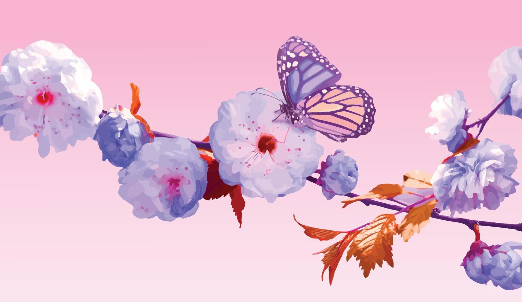 astratto arte vettore con blu fiore, farfalle e botanico le foglie