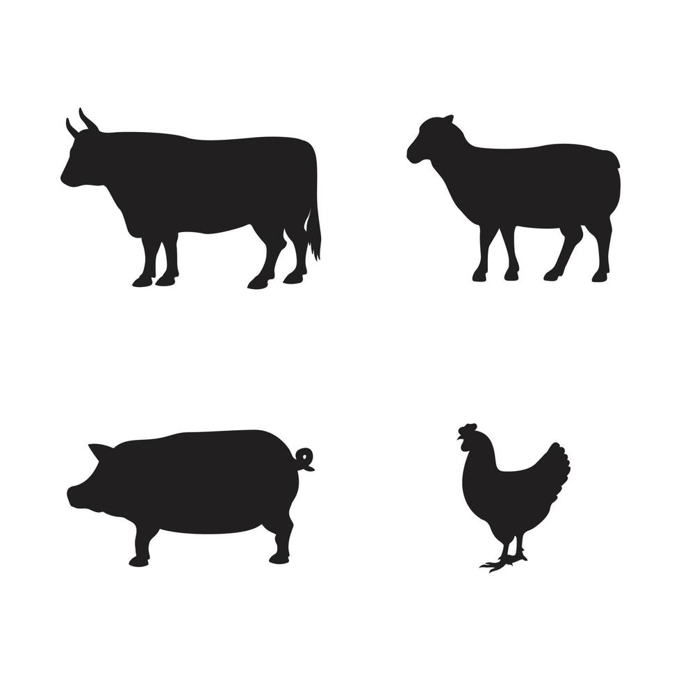 silhouette di azienda agricola animali vettore
