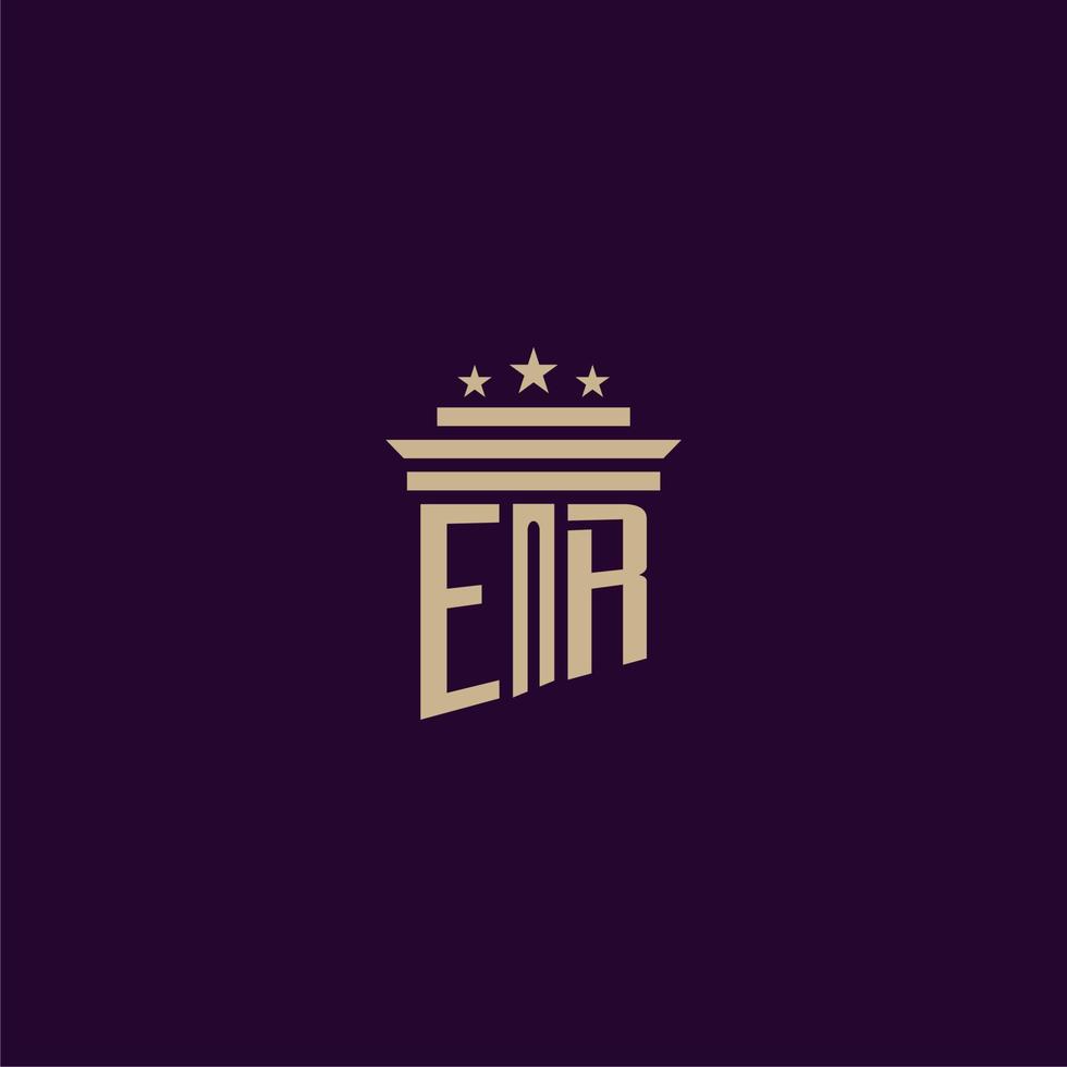 er iniziale monogramma logo design per studio legale avvocati con pilastro vettore Immagine