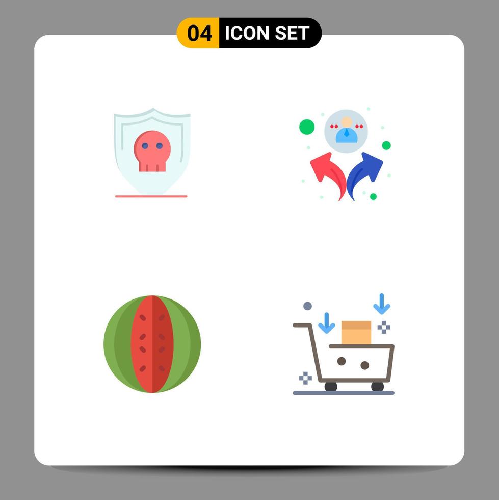 4 piatto icona concetto per siti web mobile e applicazioni scudo frutta pianura utenti anguria modificabile vettore design elementi