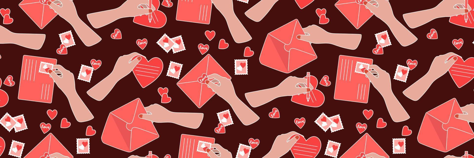 amore lettere senza soluzione di continuità modello. ripetendo design elemento per stampa su avvolgere. sorpresa, regalo, amore e romanza. marzo 8, nozze anniversario e san valentino giorno. cartone animato piatto vettore illustrazione