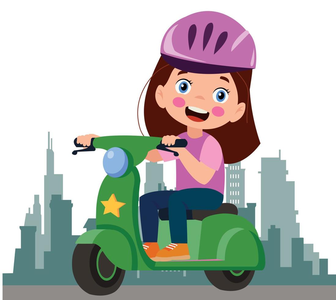 cartone animato consegna ragazzo equitazione un' scooter vettore
