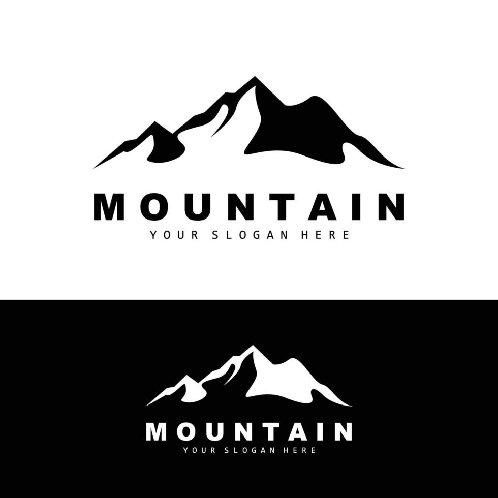 design del logo di montagna, luogo vettoriale per escursionisti amanti della natura