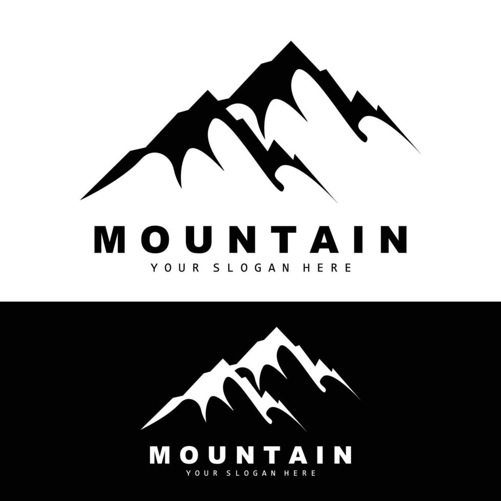 design del logo di montagna, luogo vettoriale per escursionisti amanti della natura