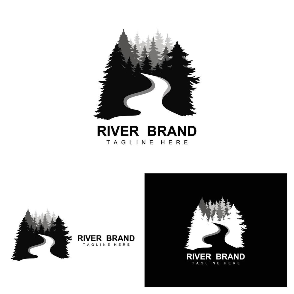 fiume logo disegno, fiume torrente vettore, sul fiume illustrazione con un' combinazione di montagne e natura, Prodotto marca vettore