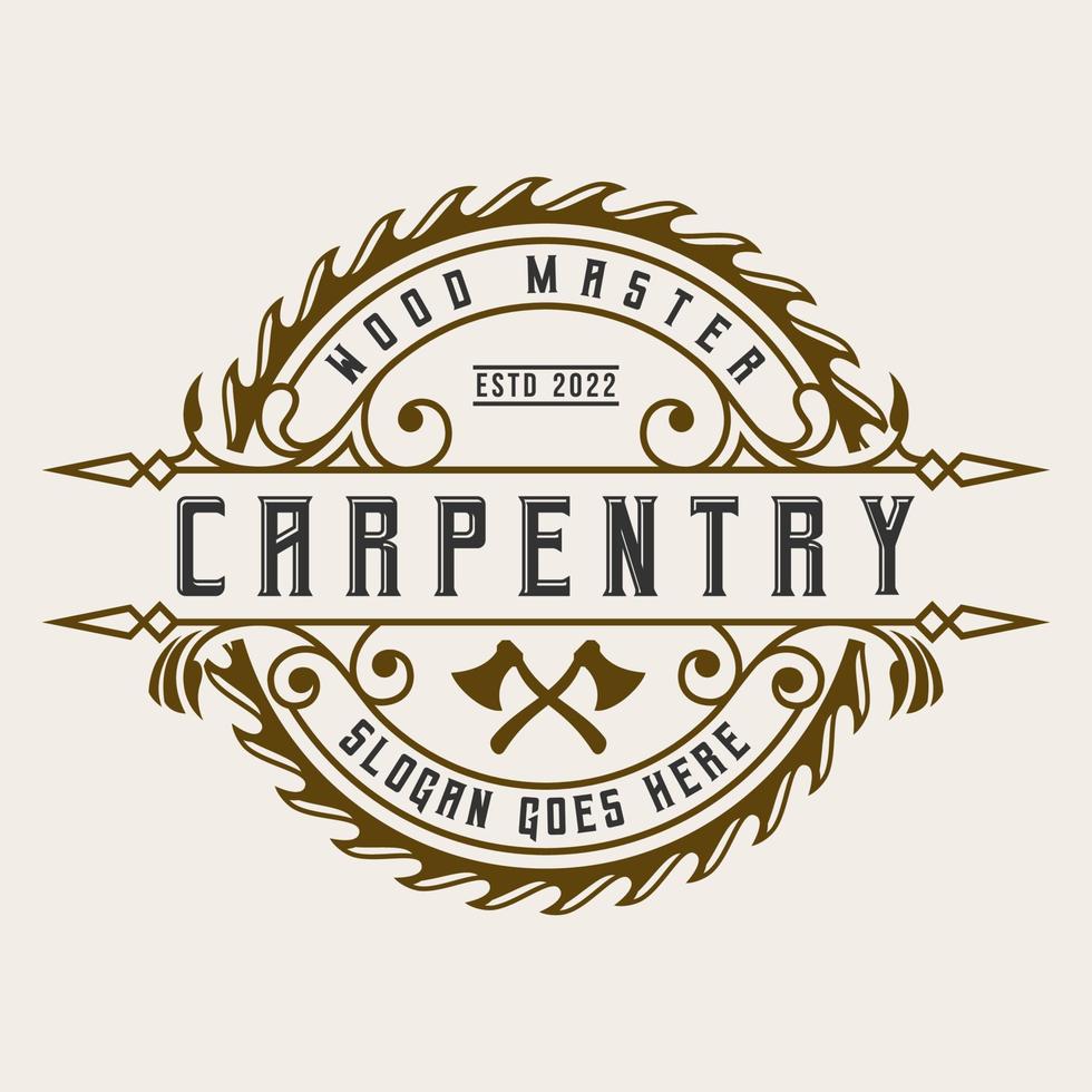 carpenteria logo design etichetta Vintage ▾ distintivo legna opera illustrazione vettore