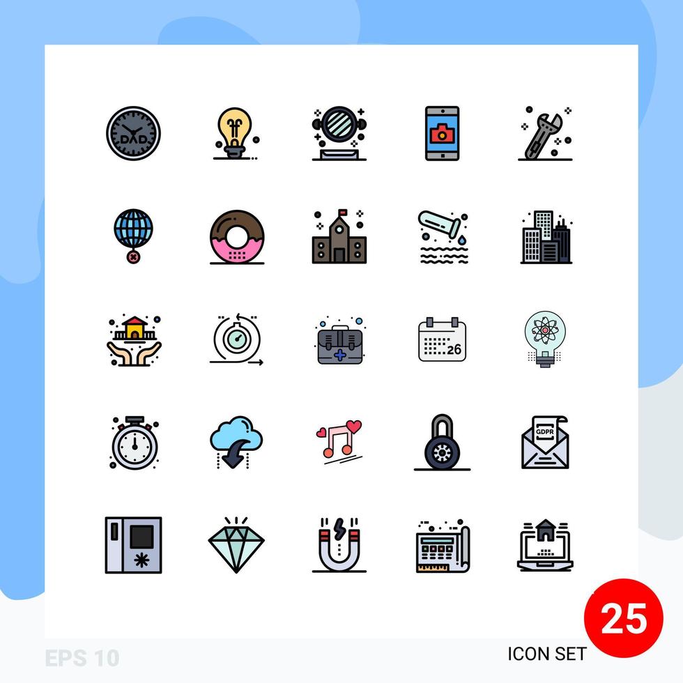 25 creativo icone moderno segni e simboli di chiave inglese costruzione specchio telecamera mobile modificabile vettore design elementi