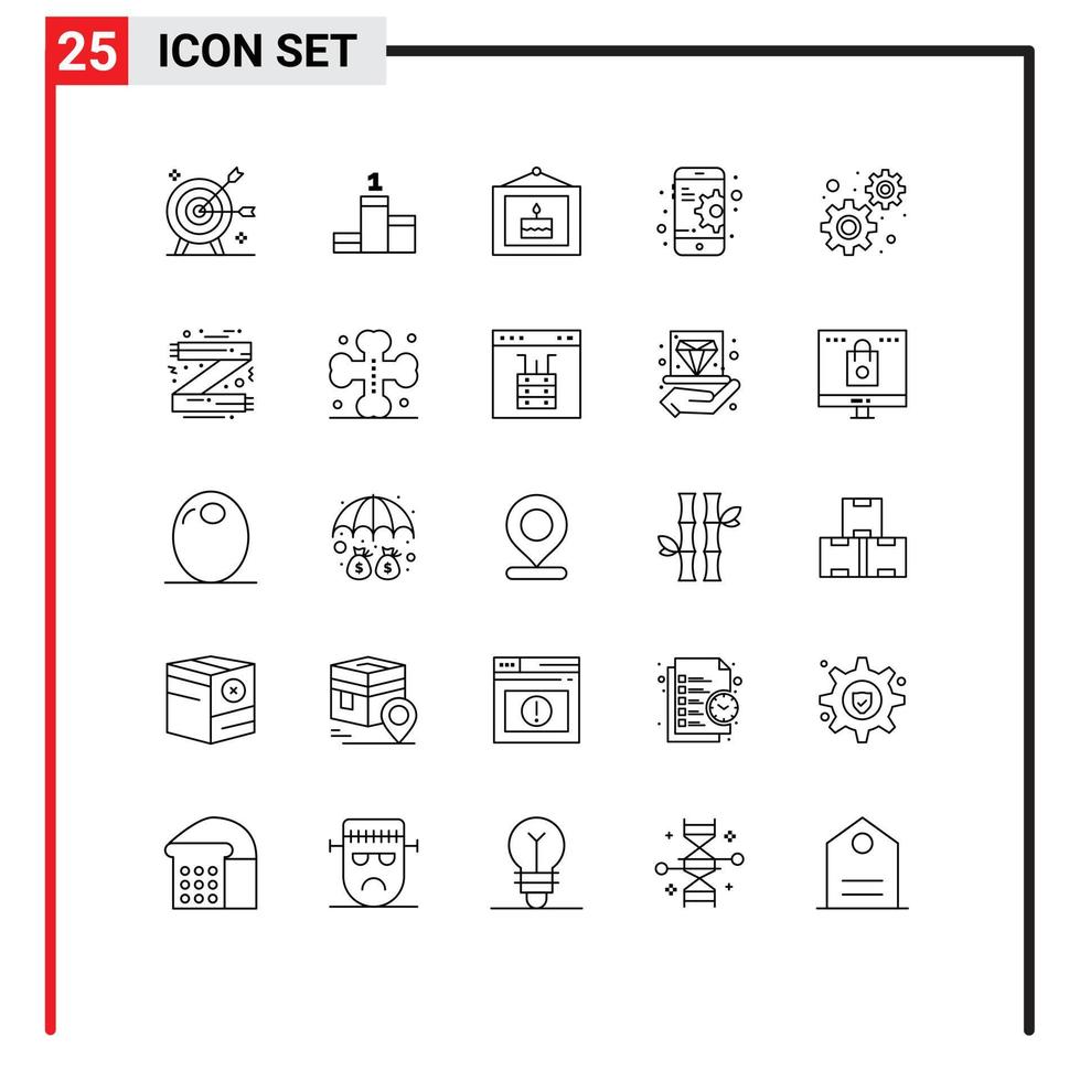 25 universale Linee impostato per ragnatela e mobile applicazioni impostazioni sviluppo compleanno mobile configurazione modificabile vettore design elementi