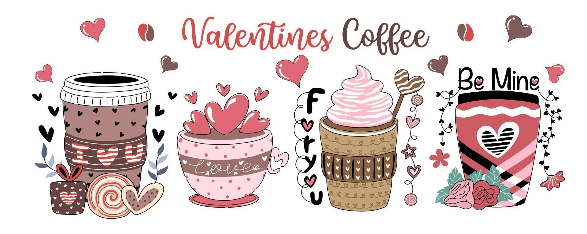 vettore illustrazione impostato San Valentino caffè progettato su un' bianca sfondo per San Valentino giorno tema decorazione, San Valentino caffè, digitale stampa, maglietta disegno, adesivi, Borsa modelli e di più.