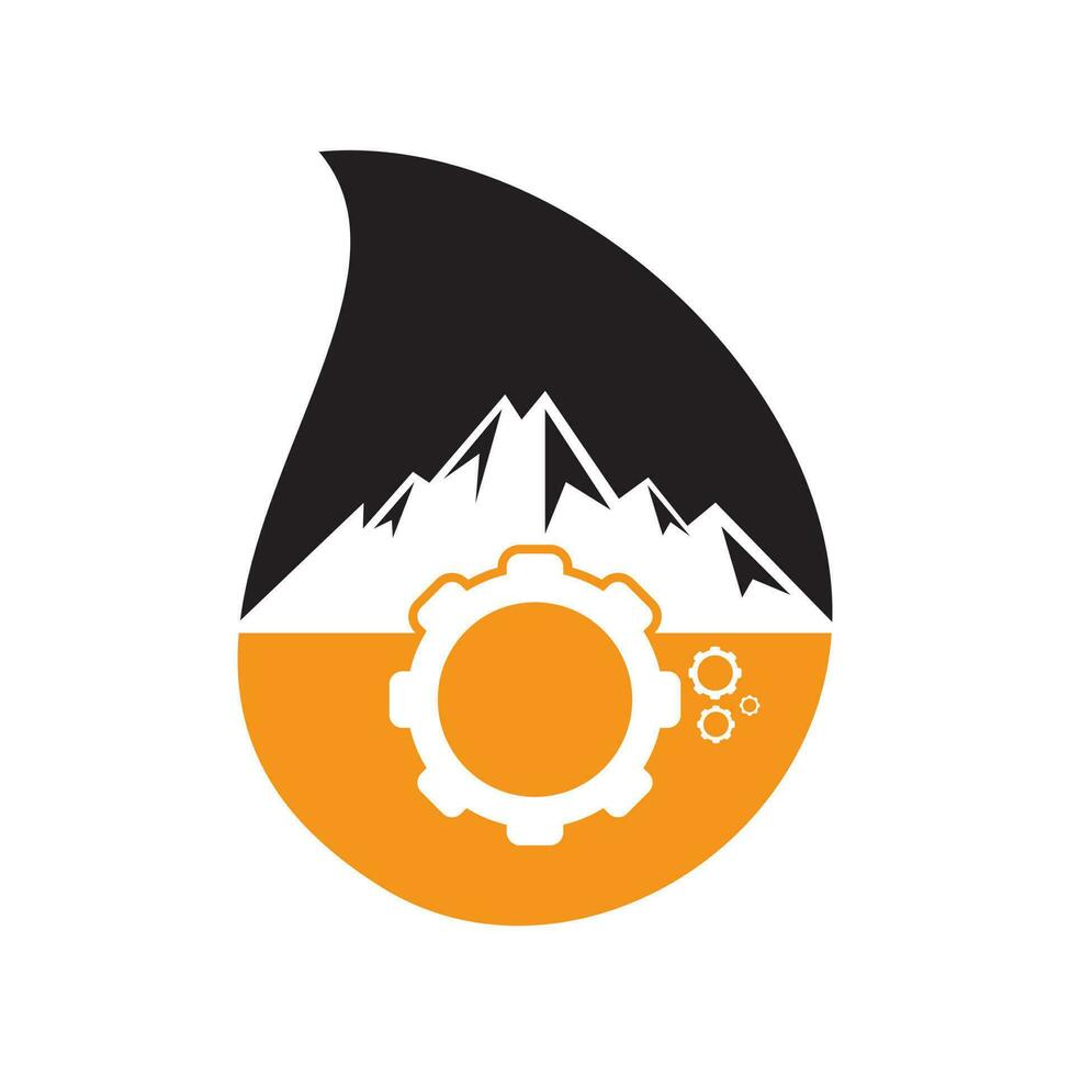montagna Ingranaggio far cadere forma concetto logo icona design. vettore