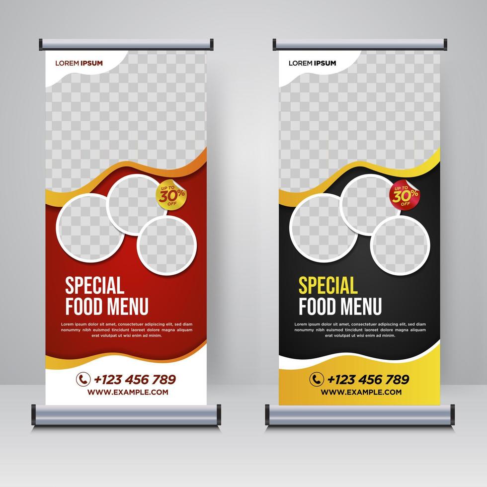 cibo e ristorante roll up banner modello di progettazione vettore