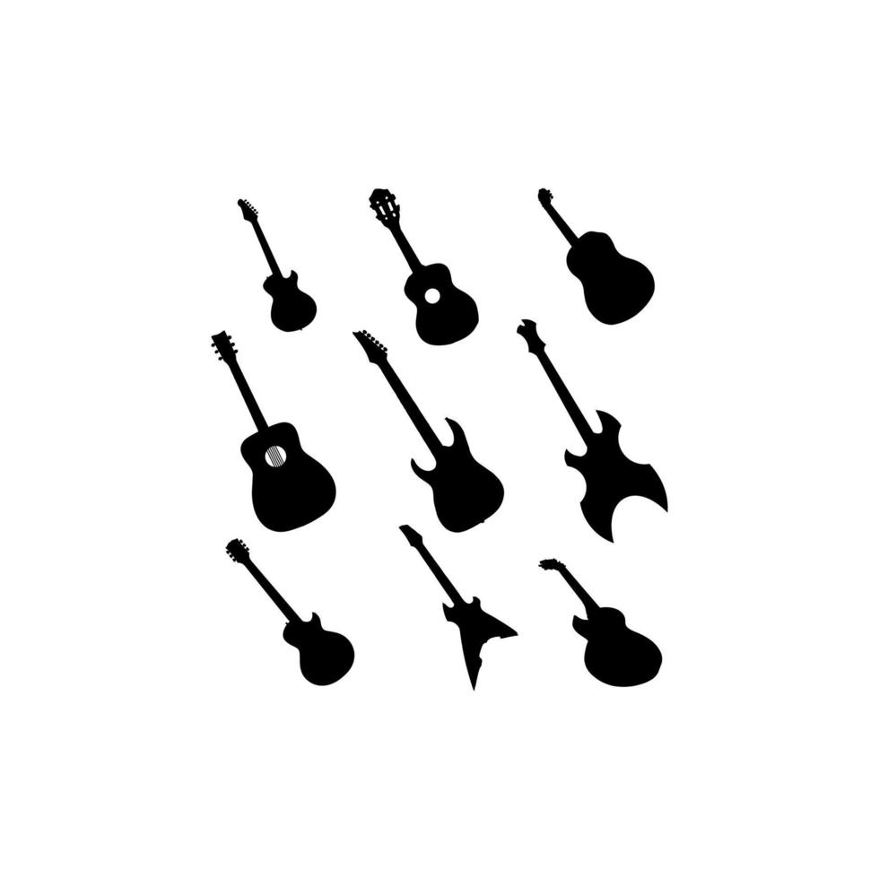chitarra impostato silhouette collezione icona vettore