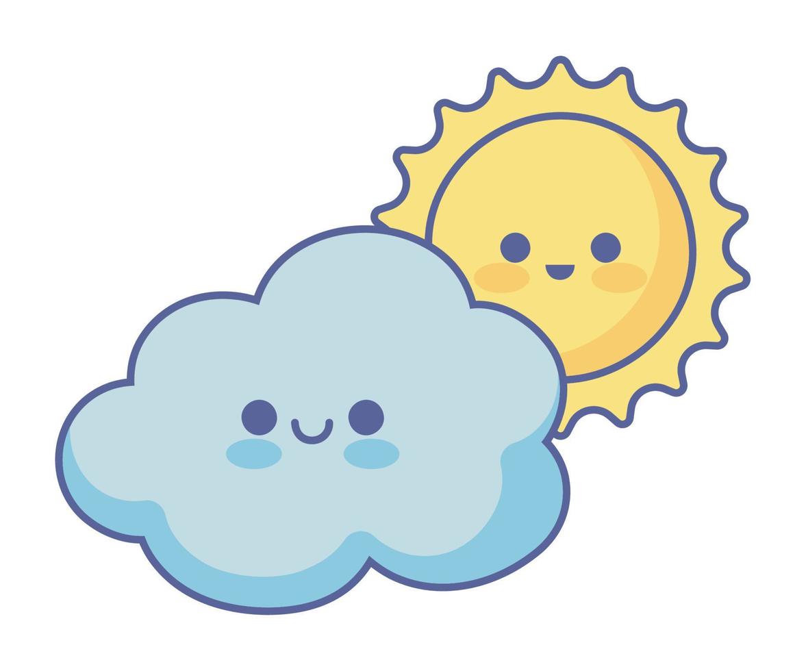 sole e nube kawaii tempo metereologico vettore