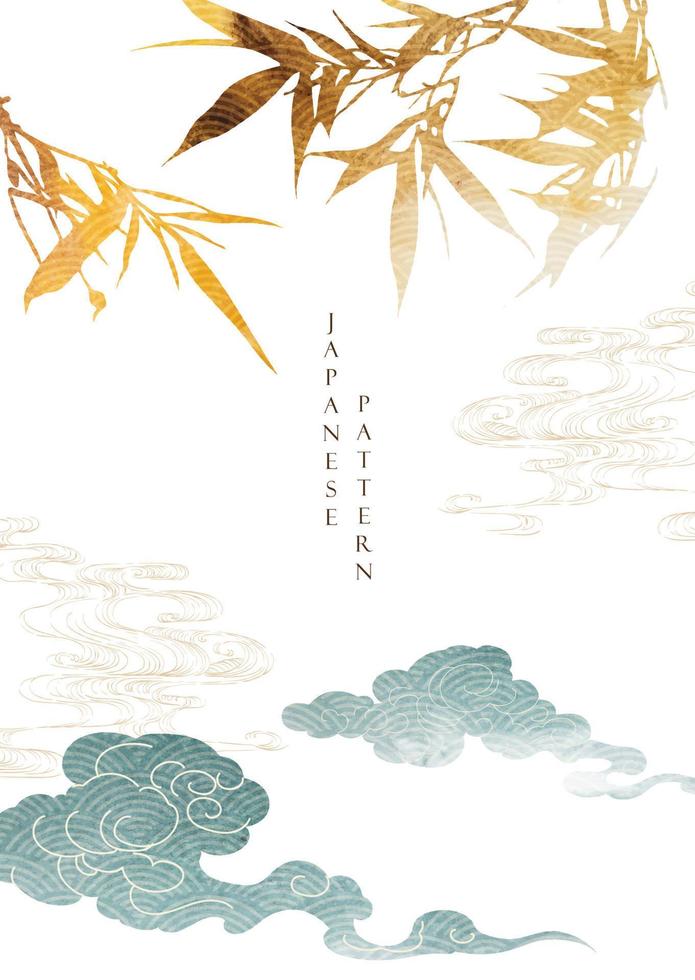 Cinese sfondo con oro bambù e mano disegnato onda modello e nube elementi vettore. acquerello struttura nel orientale modello design. vettore