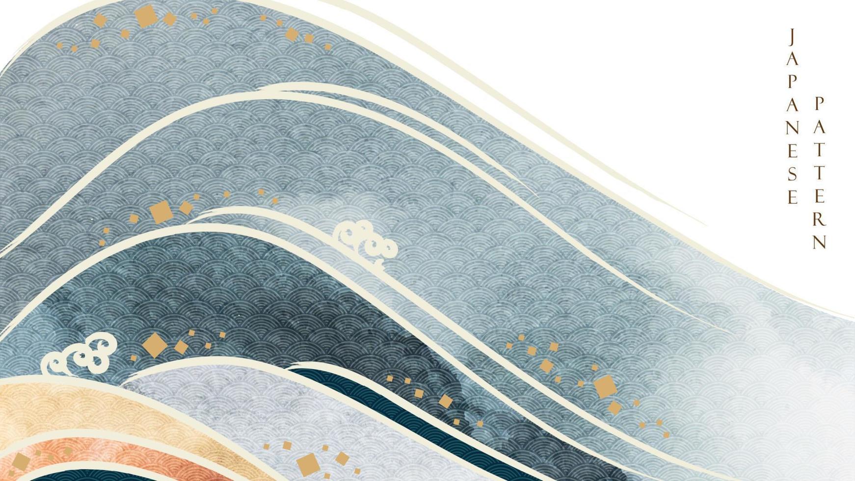 giapponese onda sfondo con acquerello struttura vettore. spazzola ictus pittura decorazione con mano disegnato linea bandiera design con geometrico modello nel Vintage ▾ stile. vettore