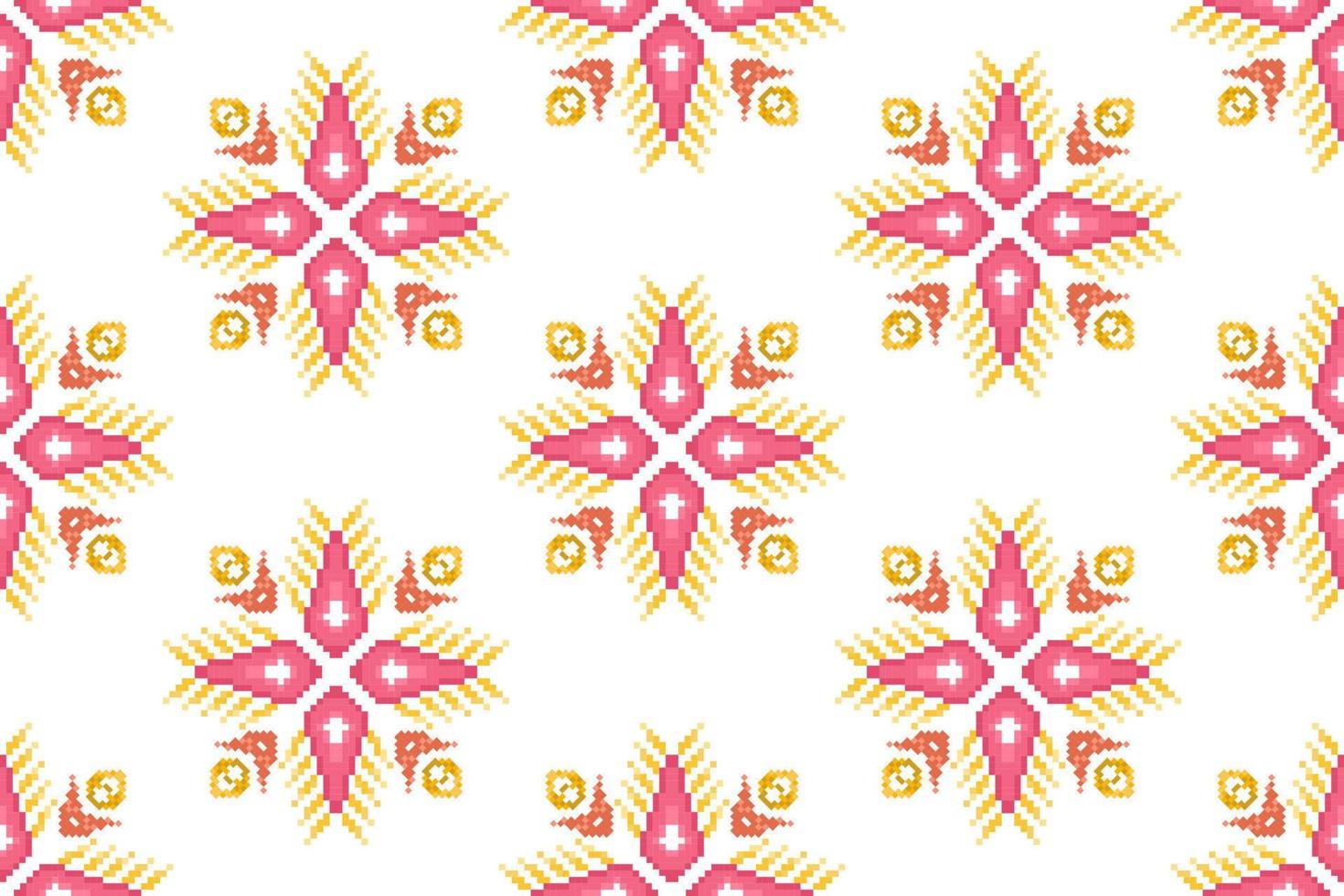 ikat pixel paisley etnico senza soluzione di continuità modello decorazione design. azteco tessuto tappeto boho mandala tessile sfondo. tribale nativo motivo ornamenti africano americano popolare tradizionale ricamo vettore