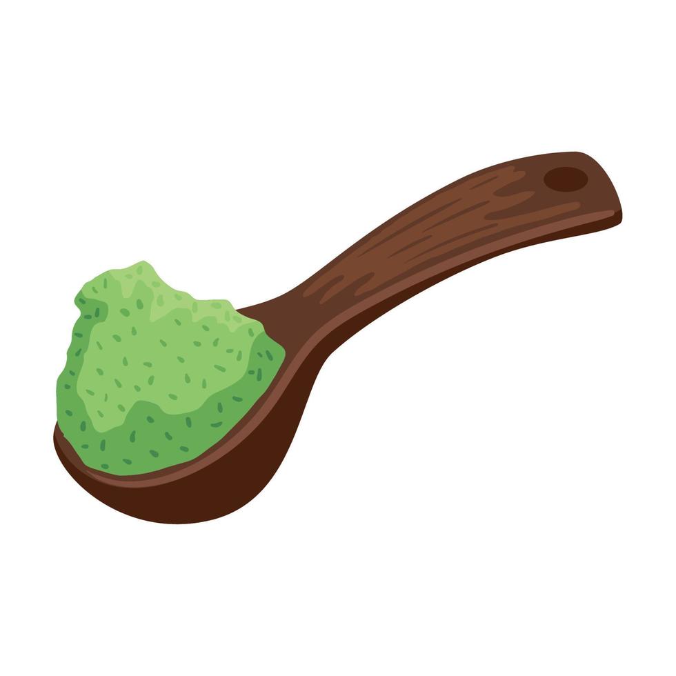 verde tè polvere nel cucchiaio vettore