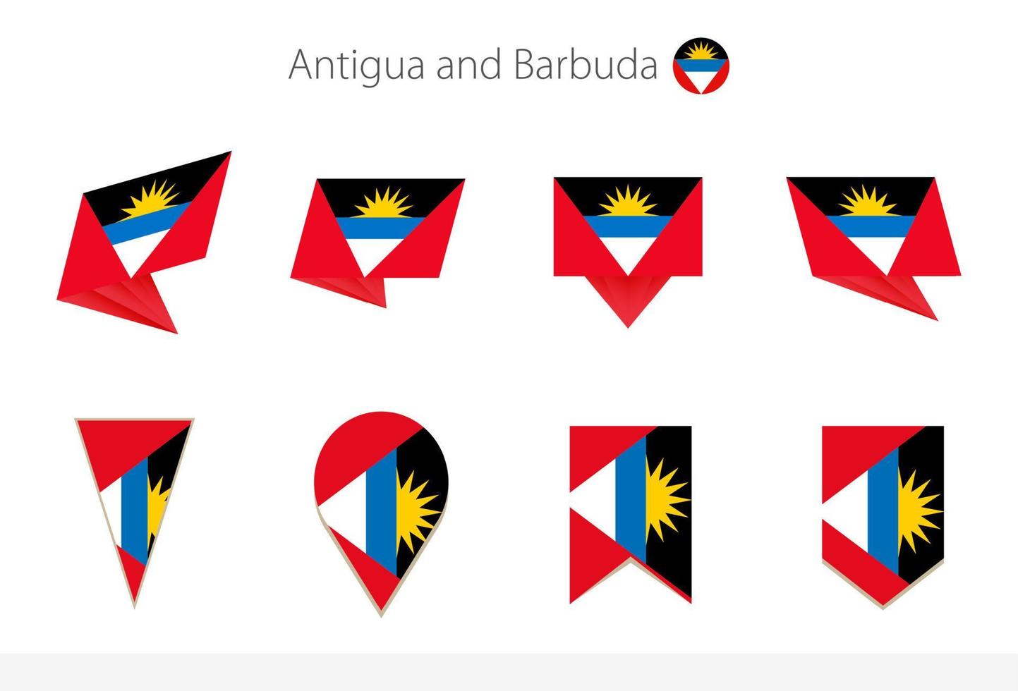 antigua e barbuda nazionale bandiera collezione, otto versioni di antigua e barbuda vettore bandiere.