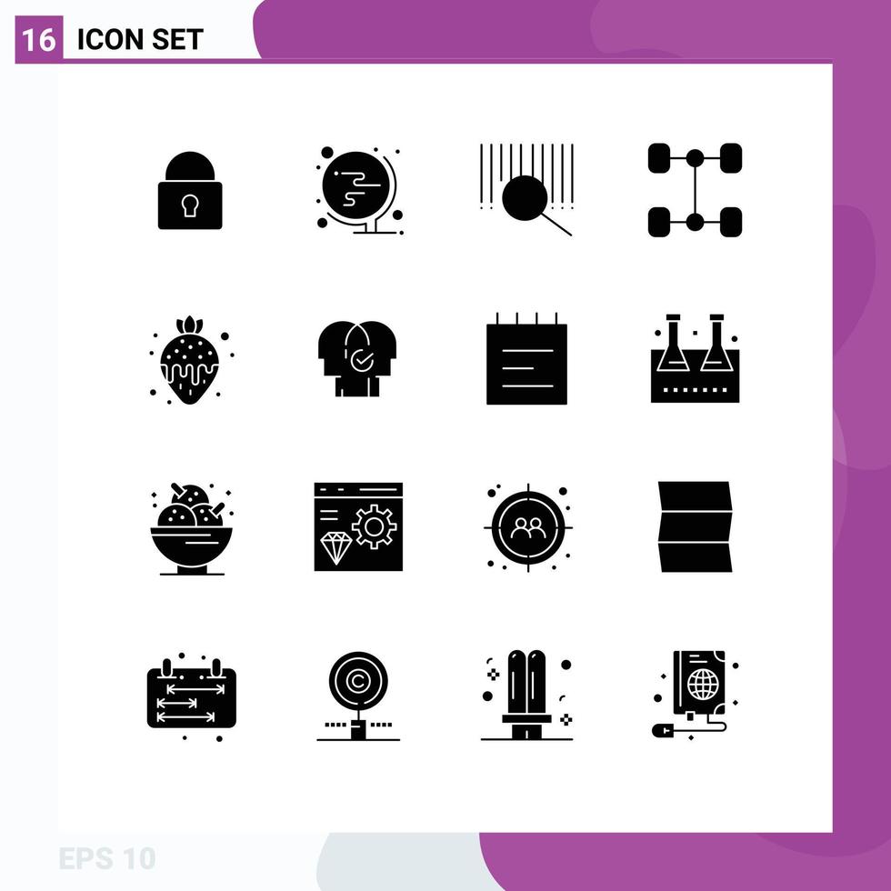 impostato di 16 commerciale solido glifi imballare per attività commerciale fragola codice a barre cibo veicoli modificabile vettore design elementi