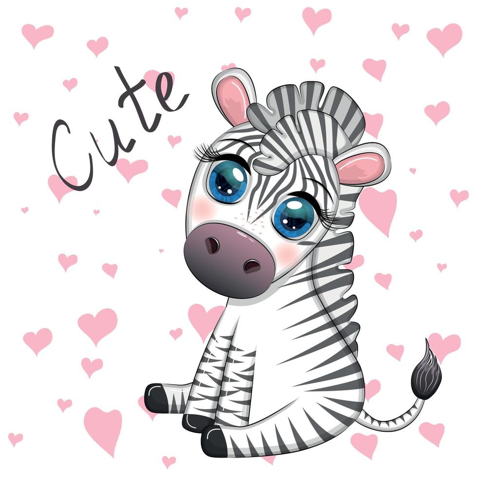 carino cartone animato zebra è seduta e agitando suo coda. figli di personaggio vettore
