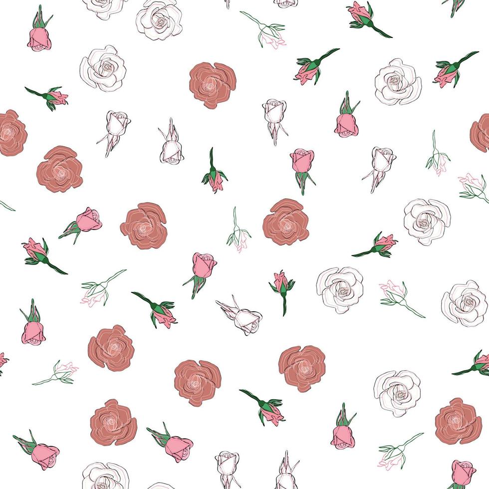 senza soluzione di continuità modello rosa petali, mini cuffie e fiori. coriandoli, cosmetici, nozze, bellissimo fiore sfondo vettore