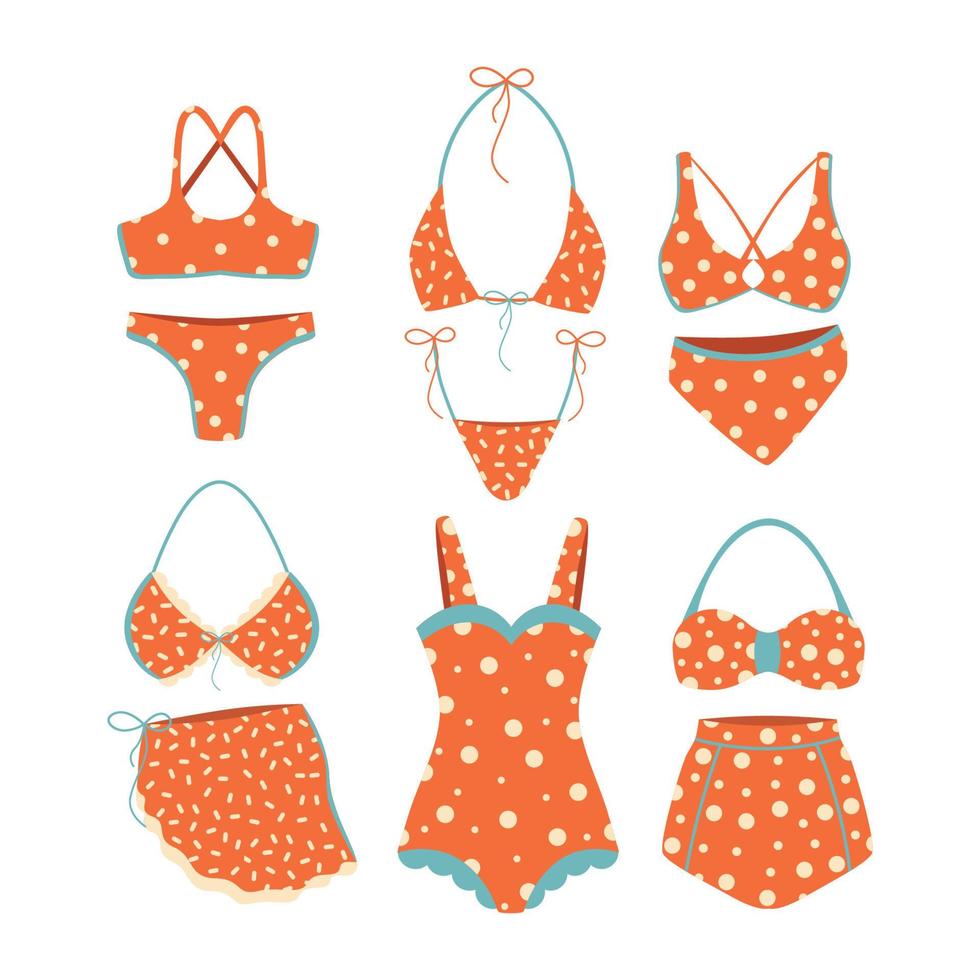 vettore illustrazione grafica impostato di diverso bikini costumi da bagno singolo colore icone adesivi vacanza