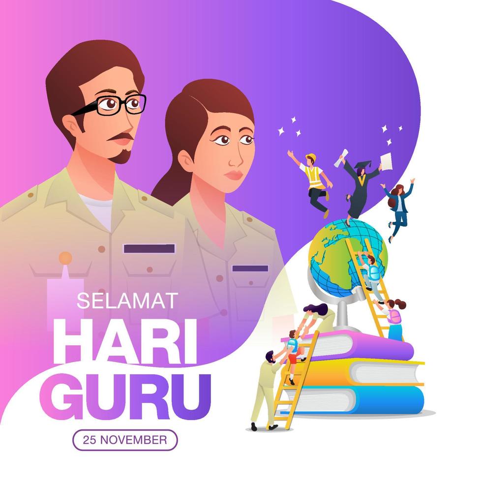 selamat hari guru. traduzione, contento insegnanti giorno. indonesiano vacanza insegnanti giorno illustrazione. adatto per saluto carta, manifesto e bandiera vettore