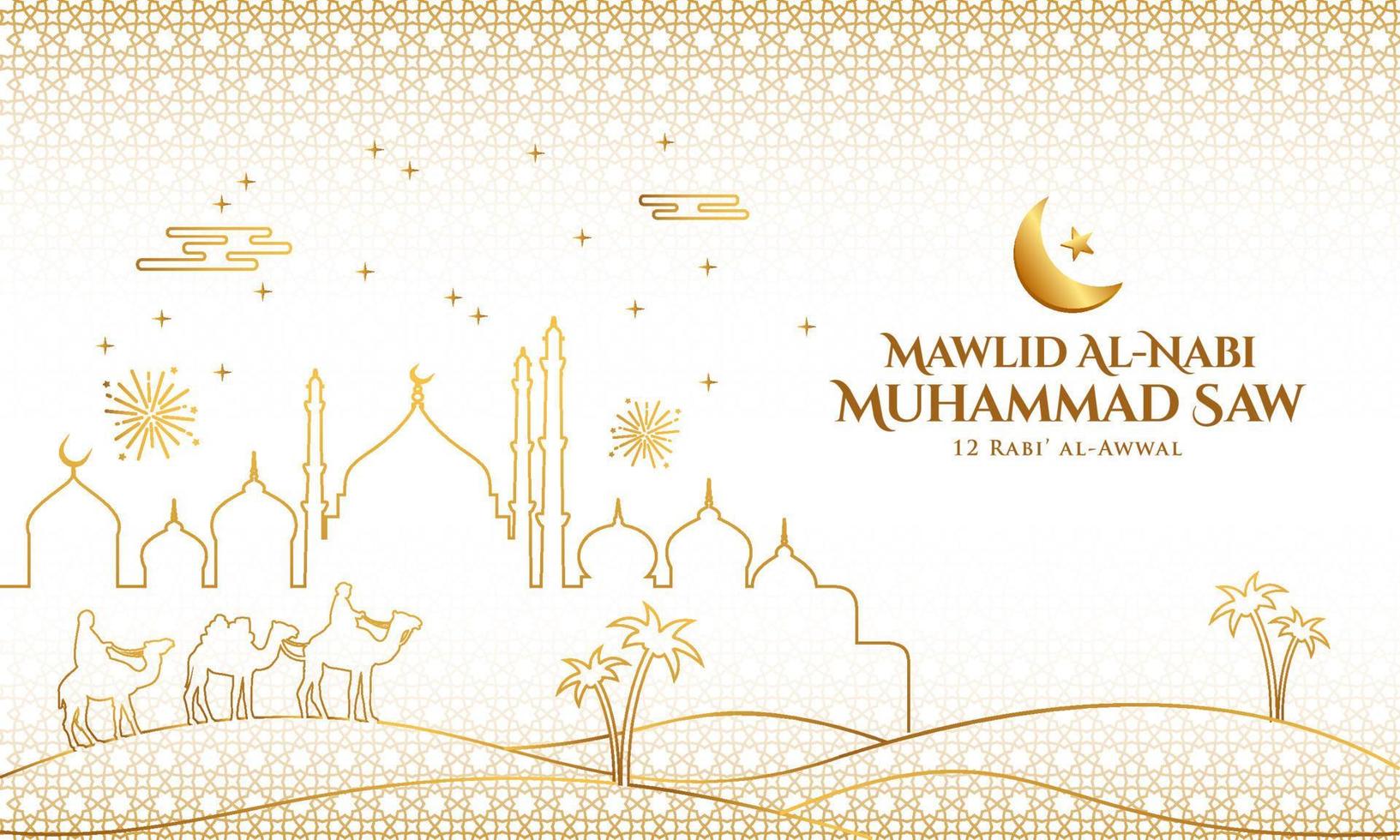 Mawlid al-nabi Maometto. traduzione profeta Maometto compleanno. adatto per saluto carta, aviatore e bandiera vettore