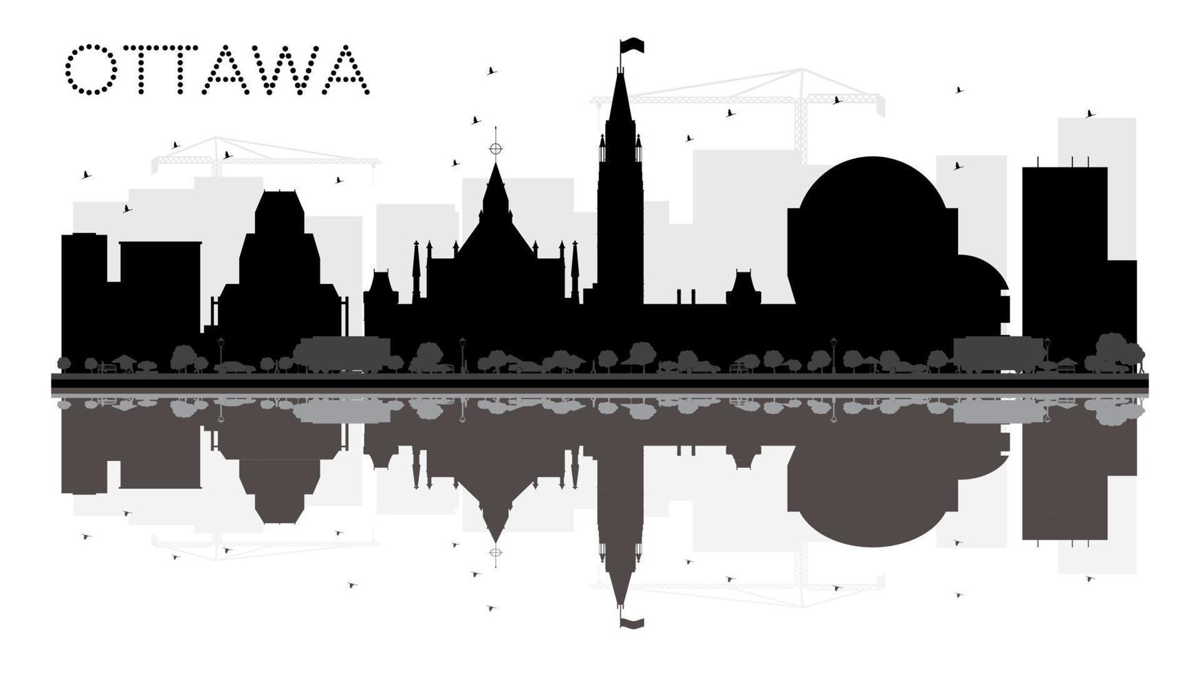 Ottawa città orizzonte nero e bianca silhouette con riflessi. vettore