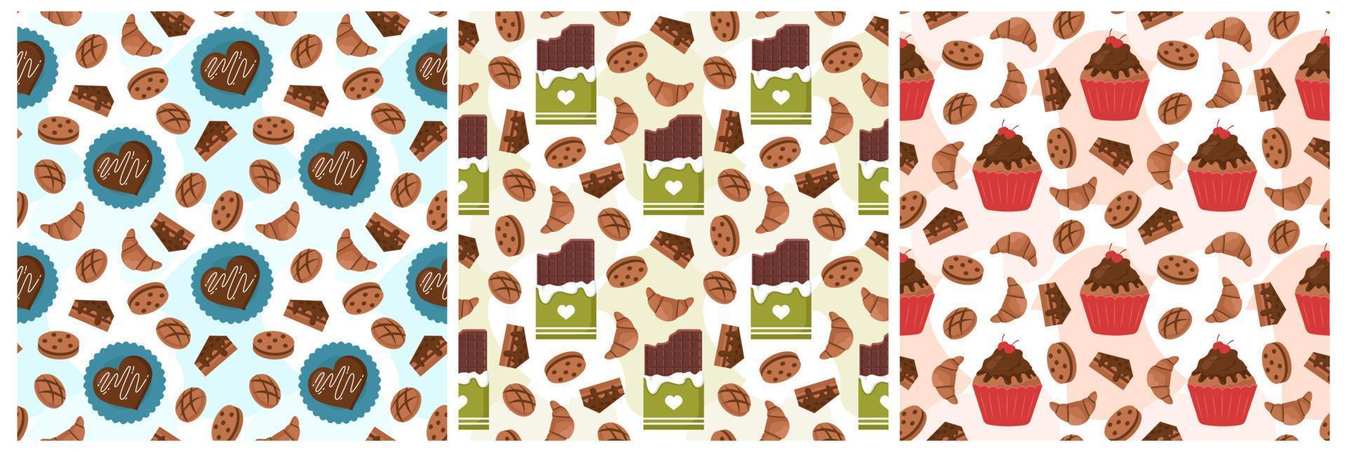 impostato di cioccolato senza soluzione di continuità modello design con choco decorazione nel modello mano disegnato cartone animato illustrazione vettore