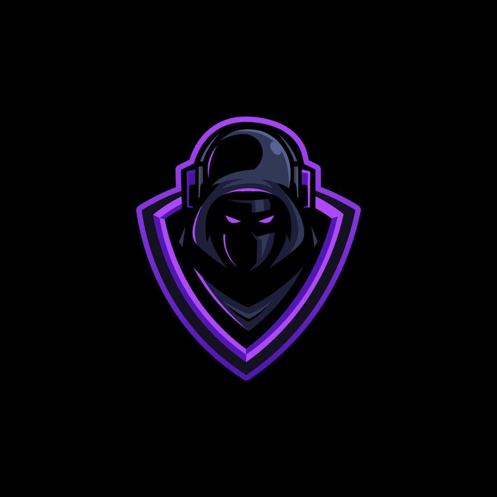 assassino ninja esport gioco portafortuna logo design illustrazione vettore