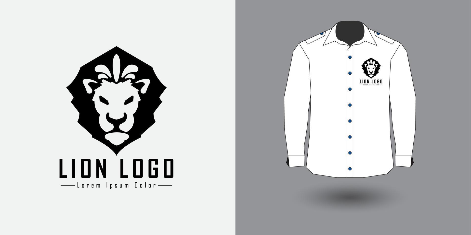 re di il giungla Leone testa logo design. il Leone animale simbolo è elegante e semplice. tribale tatuaggio design con bianca camicia modello adatto per lusso marca identità e logo genere. vettore design